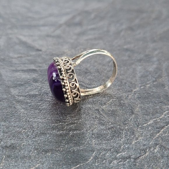 Chunky Purple Agate Sterling Silver Ring Size 9-Fashion Ring - Picture 4 of 4